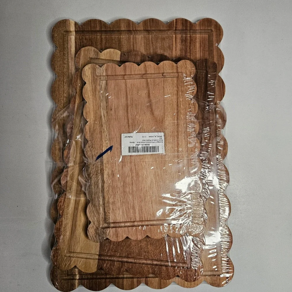 Acacia Wood Scalloped Cutting Boards Serving Trays Charcuterie‎ Boards Set of 3